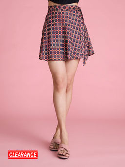 Twenty Dresses by Nykaa Fashion - Rust Geometric Print Short Skater Skirt