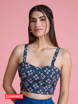 Twenty Dresses by Nykaa Fashion - Blue Geometric Print Bustier Crop Top