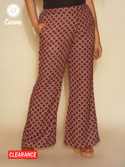 Twenty Dresses by Nykaa Fashion - Curve Rust Geometric Print Flared Pants