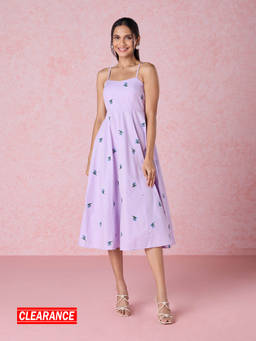 Twenty Dresses by Nykaa Fashion - Lilac Embroidered Floral Strappy Midi Dress