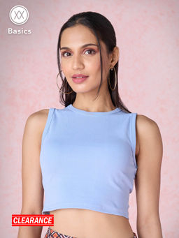 Twenty Dresses by Nykaa Fashion - Basics Blue Sleeveless Round Neck Cropped T-Shirt