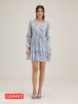 Twenty Dresses by Nykaa Fashion - Blue V Neck Floral Short Dress