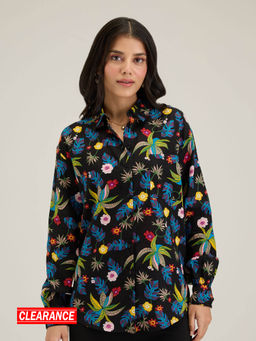 Twenty Dresses by Nykaa Fashion - Black Floral Full Sleeves Oversized Shirt