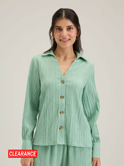 Twenty Dresses by Nykaa Fashion - Work Sea Green Solid Gathered Full Sleeves Top