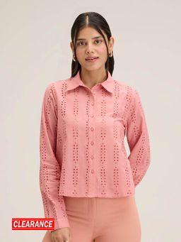Twenty Dresses by Nykaa Fashion - Pink Full Sleeves Schiffli Shirt