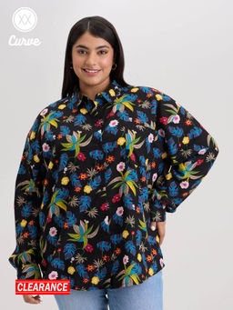 Twenty Dresses by Nykaa Fashion - Curve Black Floral Oversized Shirt