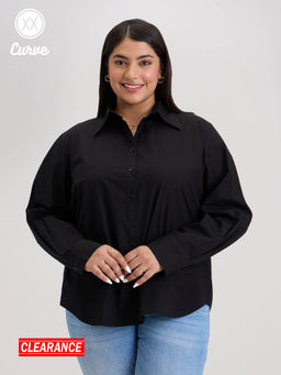 Twenty Dresses by Nykaa Fashion - Curve Black Solid Full Sleeves Work Shirt