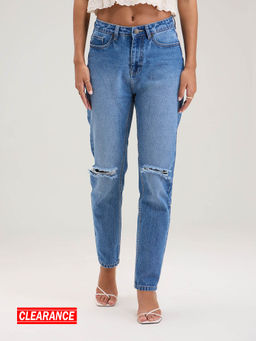 Twenty Dresses by Nykaa Fashion - Marilyn Blue Ripped Ankle Length Slim Fit Denim