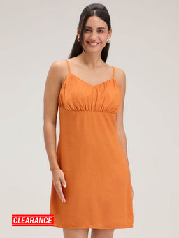 Twenty Dresses by Nykaa Fashion - Orange V-Neck Solid Short Dress