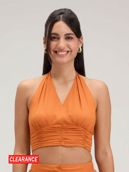 Twenty Dresses by Nykaa Fashion - Orange Halter Neck Fitted Crop Top