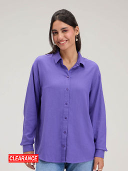 Twenty Dresses by Nykaa Fashion - Purple Solid Full Sleeves Oversized Shirt