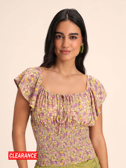 Twenty Dresses by Nykaa Fashion - Multi-Color Floral Printed Ruffle Sleeves Short Top