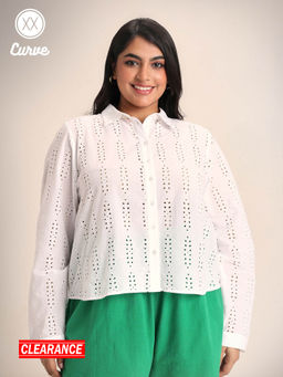 Twenty Dresses by Nykaa Fashion - Curve White Full Sleeves Schiffli Shirt