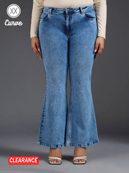 Twenty Dresses by Nykaa Fashion - Curve Britney Mid Blue Bootcut High Waist Denims