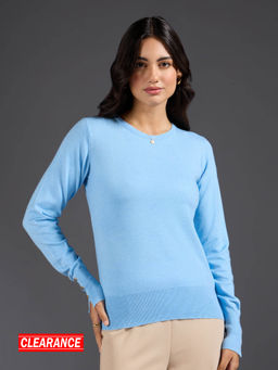 Twenty Dresses by Nykaa Fashion - Sky Blue Solid Buttoned Cuffs Sweater Top