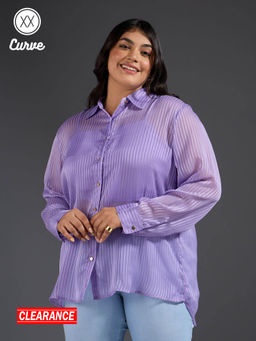 Twenty Dresses by Nykaa Fashion - Curve Lavender Sheer Full Sleeves Shirt