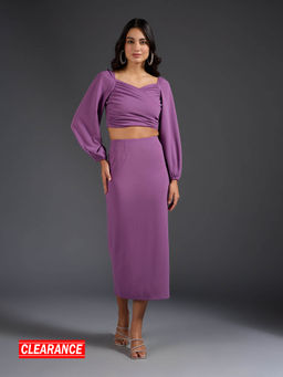 Twenty Dresses by Nykaa Fashion - Purple Solid Sweetheart Neck Midi Skirt Co Ord (Set of 2)