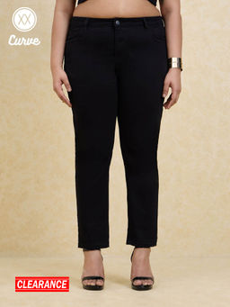 Twenty Dresses by Nykaa Fashion - Curve Marilyn Black Solid Slim Fit Ankle Length Jeans
