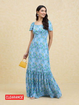 Twenty Dresses by Nykaa Fashion - Blue Floral Printed Maxi Dress