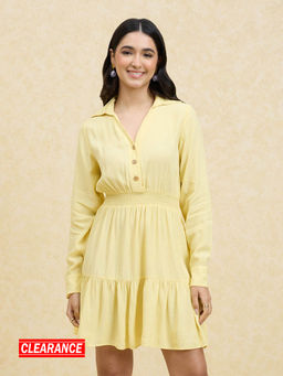 Twenty Dresses by Nykaa Fashion - Yellow Solid Full Sleeves Short Dress