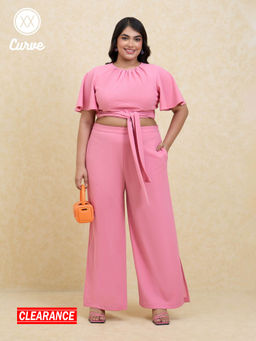 Twenty Dresses by Nykaa Fashion - Curve Solid Pink Top High Waist Pants Co-ords (Set of 2)