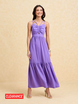 Twenty Dresses by Nykaa Fashion - Purple Solid Sweetheart Neck Strappy Tiered Maxi Dress