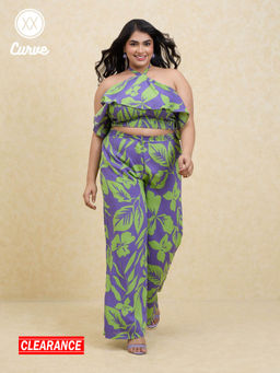 Twenty Dresses by Nykaa Fashion - Curve Purple Printed Halter Neck Co-ords (Set of 2)