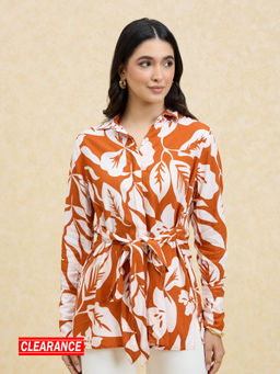 Twenty Dresses by Nykaa Fashion - Rust and White Printed Belted Shirt