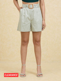 Twenty Dresses by Nykaa Fashion - Sea Green Solid High Rise Buckle Belted Shorts (Set of 2)