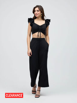 Twenty Dresses by Nykaa Fashion - Black Solid Sleeveless Fitted Pants Co Ord (Set of 2)
