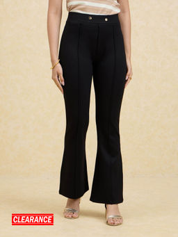 Twenty Dresses by Nykaa Fashion - Black Solid High Waist Button Fit And Flare Jeggings