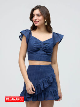 Twenty Dresses by Nykaa Fashion - Navy Blue Self Design Ruffle Skirt Co Ord (Set of 2)