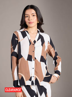 Twenty Dresses by Nykaa Fashion - Multicolor Abstract Print V Neck Collared Shirt