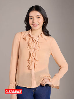 Twenty Dresses by Nykaa Fashion - Light Brown Solid Ruffle Full Sleeves Shirt