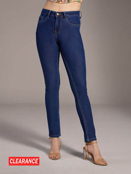 Twenty Dresses by Nykaa Fashion - Marilyn Dark Blue Solid High Waist Slim Fit Denims