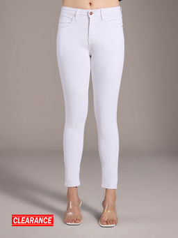 Twenty Dresses by Nykaa Fashion - Brigitte White Solid Ankle Length Skinny Fit Denims