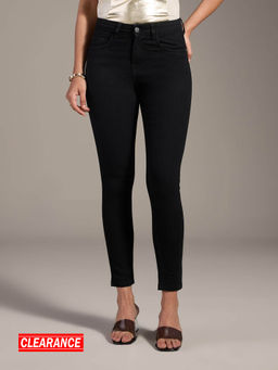 Twenty Dresses by Nykaa Fashion - Brigitte Black Solid Ankle Length Skinny Fit Denim Jeans