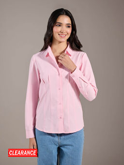 Twenty Dresses by Nykaa Fashion - Pink Solid Pointed Collar Slim Fit Shirt