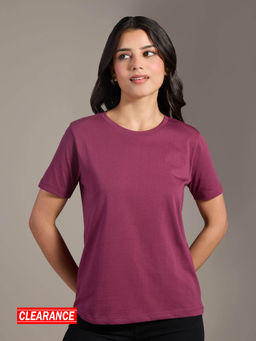 Twenty Dresses by Nykaa Fashion - Basics Plum Solid Crew Neck Short Sleeves T-Shirt