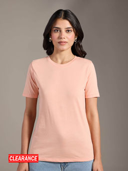 Twenty Dresses by Nykaa Fashion - Basics Apricot Orange Solid Crew Neck Short Sleeves T-Shirt