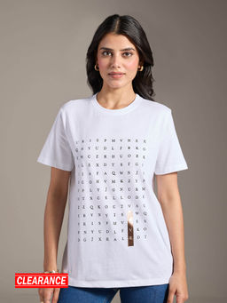 Twenty Dresses by Nykaa Fashion - White Crossword Graphic Print Short Sleeves T-Shirt