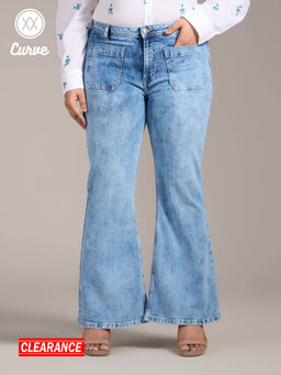 Twenty Dresses by Nykaa Fashion - Curve Blue High Waist Fit and Flare Denims