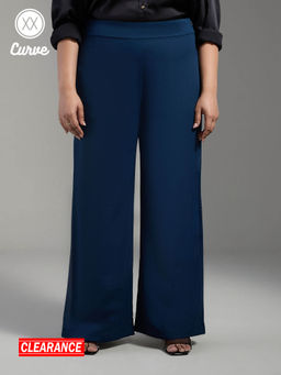 Twenty Dresses by Nykaa Fashion - Curve Teal Blue Wide Leg High Waist Work Trousers