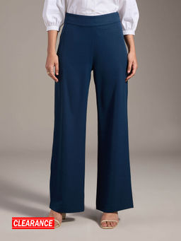 Twenty Dresses by Nykaa Fashion - Work Teal Blue Wide Leg High Waist Trousers