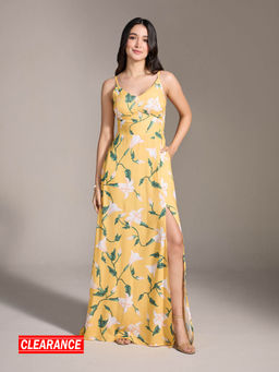 Twenty Dresses by Nykaa Fashion - Yellow Floral V Neck A Line Maxi Dress
