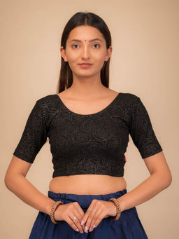 BINDIGASM'S ADVI - Rosey Metallic Rose Stretchable Slip On Black Stitched Blouse