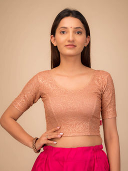 BINDIGASM'S ADVI - Rosey Metallic Rose Stretchable Slip On Rose Gold Stitched Blouse