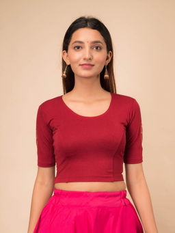 BINDIGASM'S ADVI - Vriksha Tree of Life Embroidery Stretchable Slip On Maroon Stitched Blouse