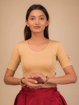 BINDIGASM'S ADVI - Diya Cut Work Neck Embroidery Stretchable Slip On Beige Stitched Blouse