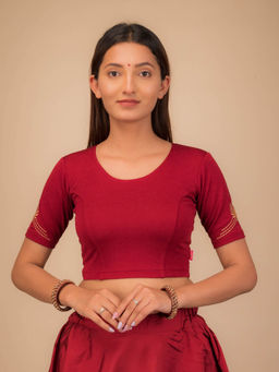BINDIGASM'S ADVI - Diya Cut Work Neck Embroidery Stretchable Slip On Red Stitched Blouse
